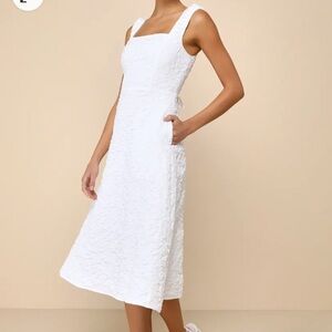 Lulus Jacquard white bridal midi dress lace up